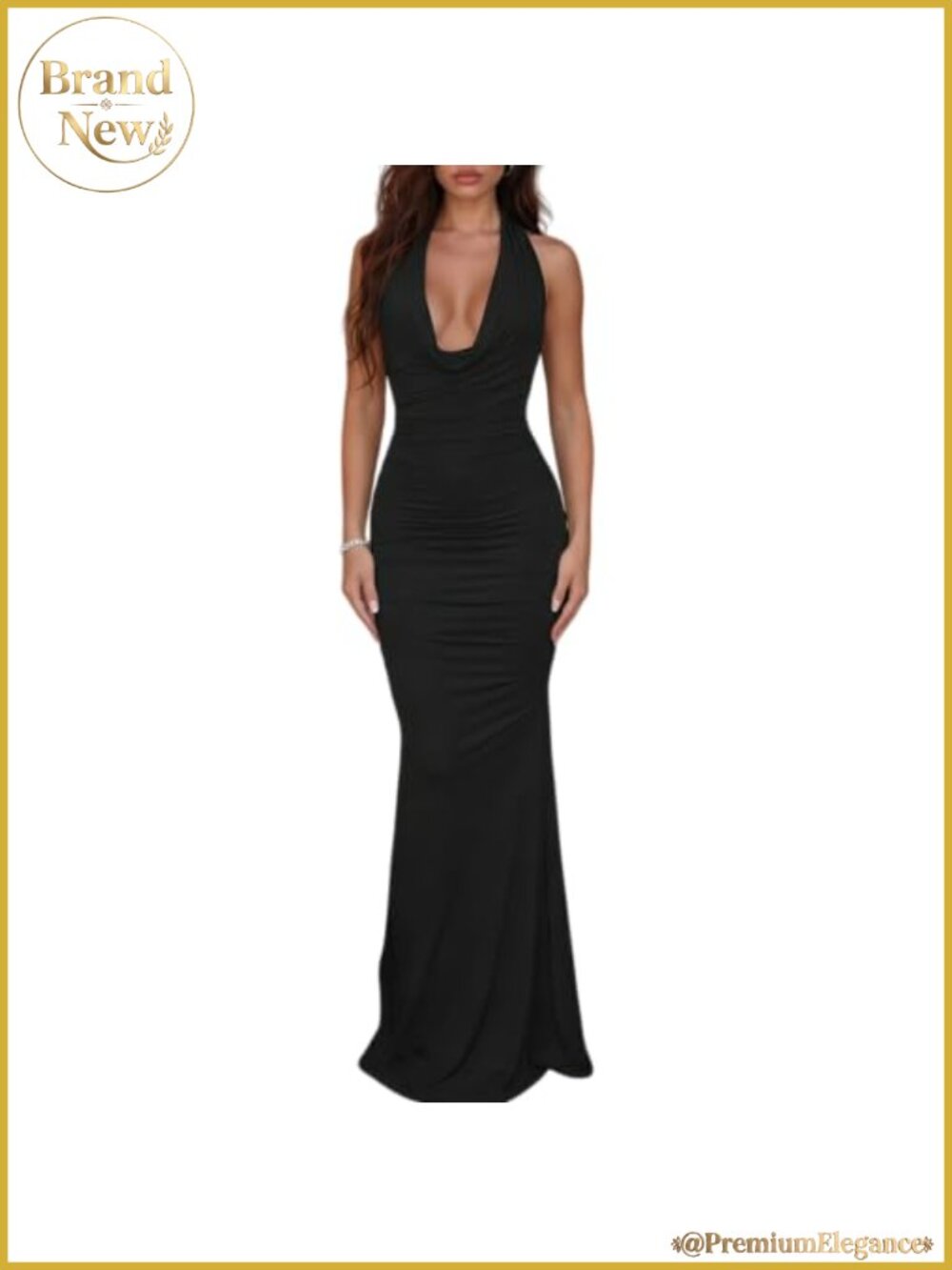 Women's Halter V Neck Backless Bodycon Maxi Formal Cocktail Dress